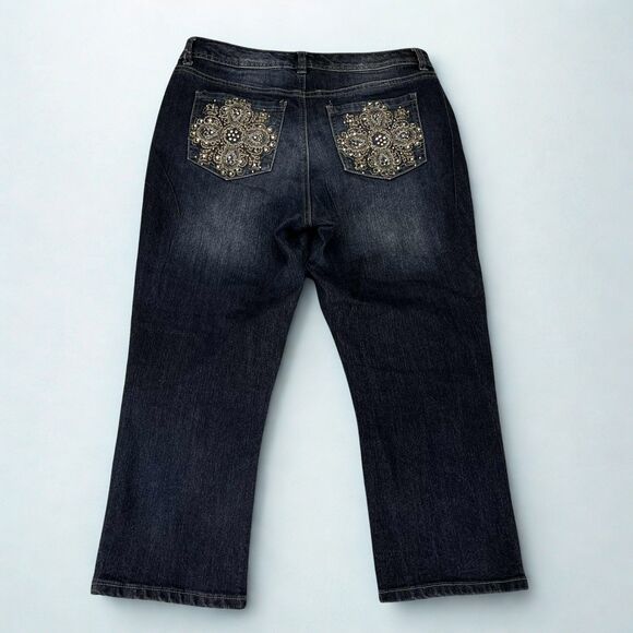 Nine West Jeans Womens 6 Capri Cropped Dark Wash Embellished Stretch Denim Boho - Picture 2 of 11